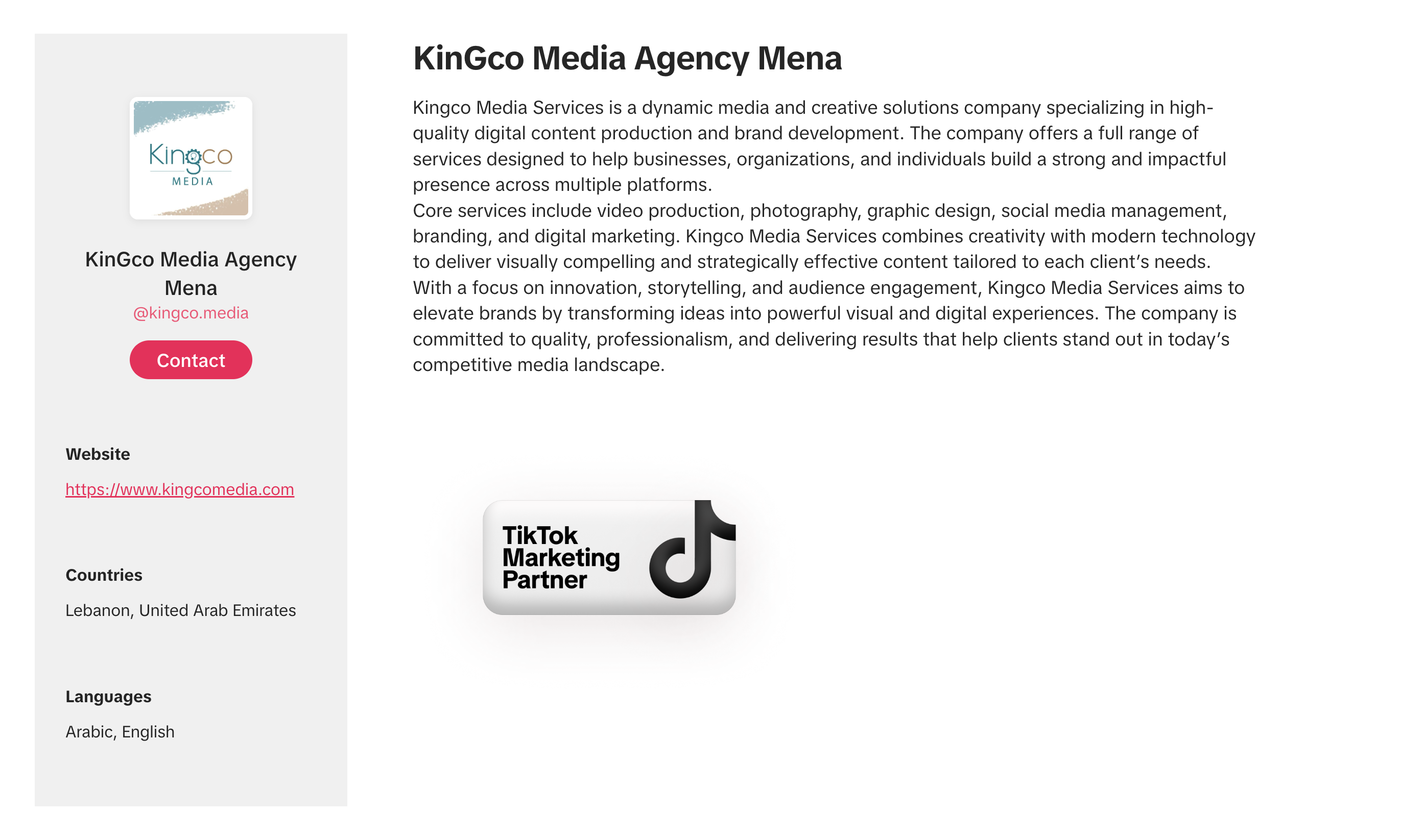 KinGco Media TikTok Marketing Partner profile